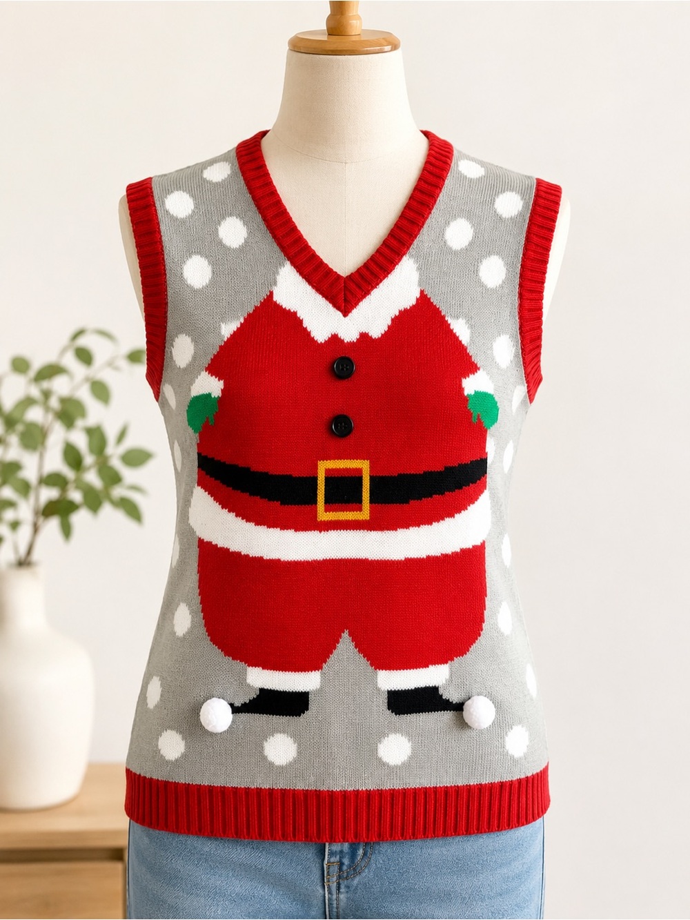Ugly Christmas Sweater Vest Santa Medium
